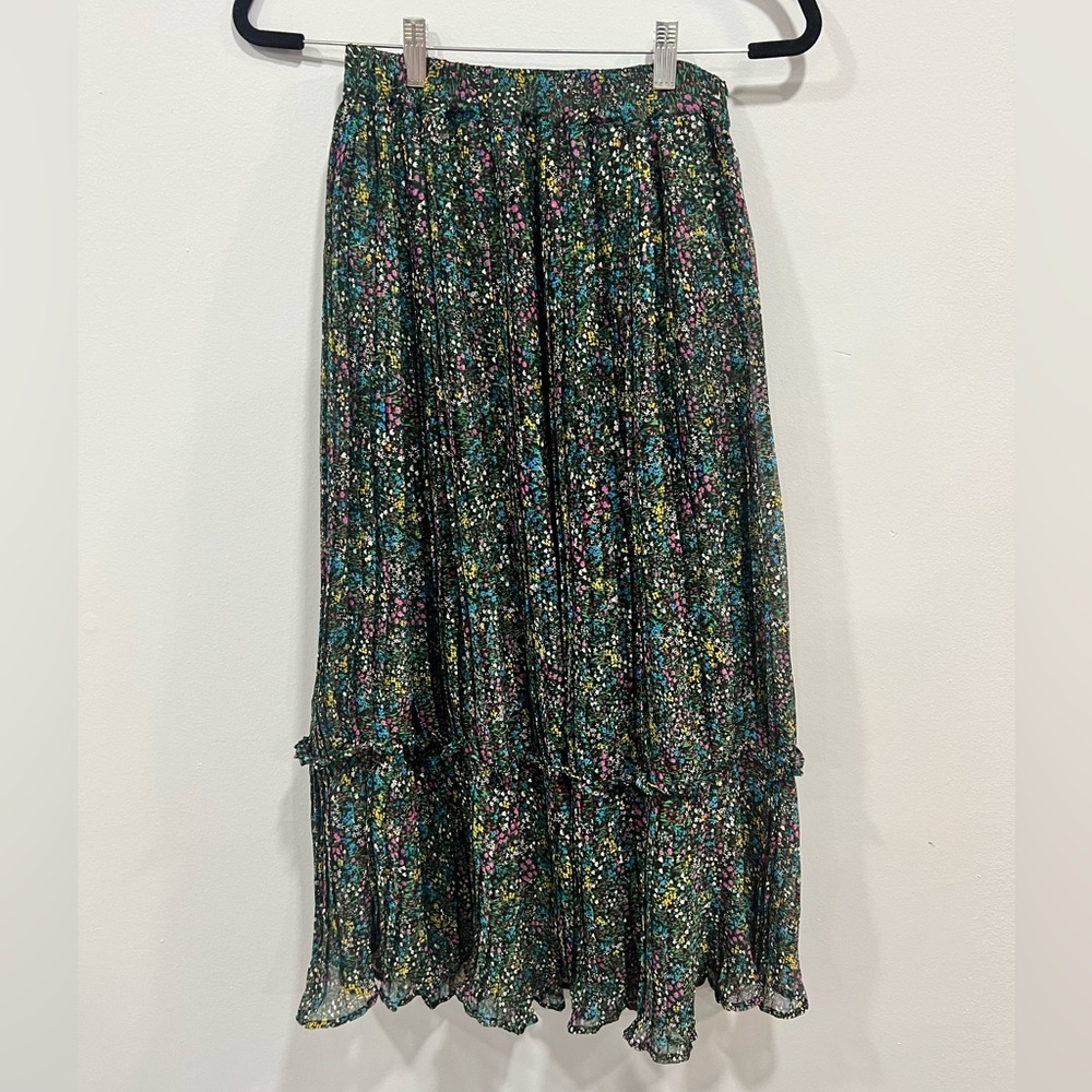 Topshop black multicoloured ditsy floral pleated maxi skirt size 8 festival